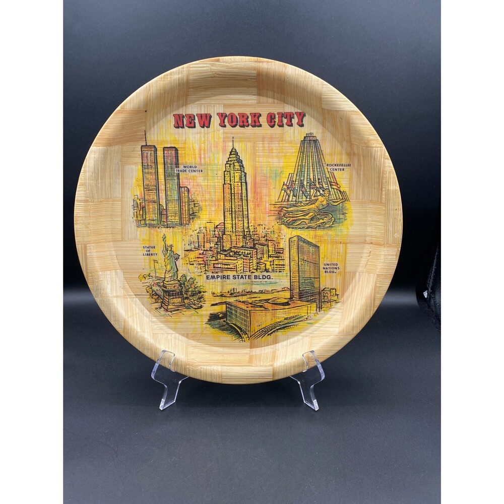 1970s Bamboo Drink Tray, New York City Landmarks, Travel Souvenir